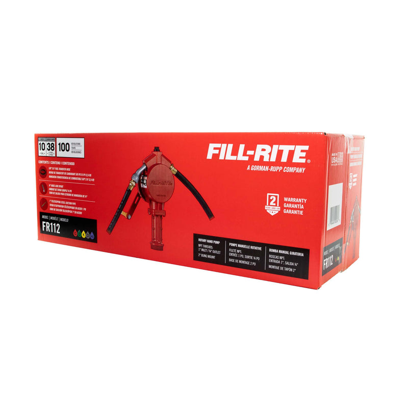 Fill-Rite Fuel Transfer FR112 Rotary Hand Pump w/Discharge Hose, Straight Spout, Vacuum Breaker, & Suction Pipe