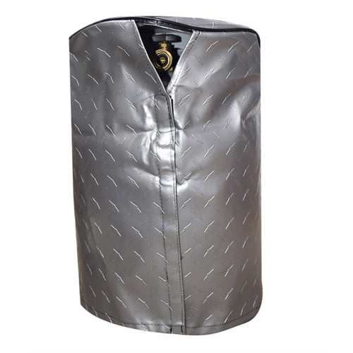 Single ADCO 2711 Silver 20lb, 5-Gallon Diamond Plated Steel Vinyl Propane Tank Cover