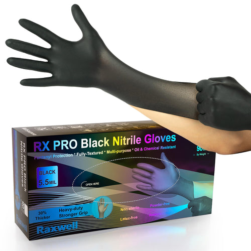5.5 Mil Raxwell Black Nitrile Gloves - Heavy Duty Mechanic Glove - Disposable Food Prep & Kitchen Gloves - Latex-Free Powder-Free Chemical-Resistant - XX-Large, Pack of 90