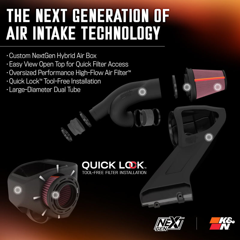 NextGen K&N Cold Air Intake System: High-Flow Cotton Filter: Compatible with 2021-2025 FORD F150; F150 Raptor; 50-2617