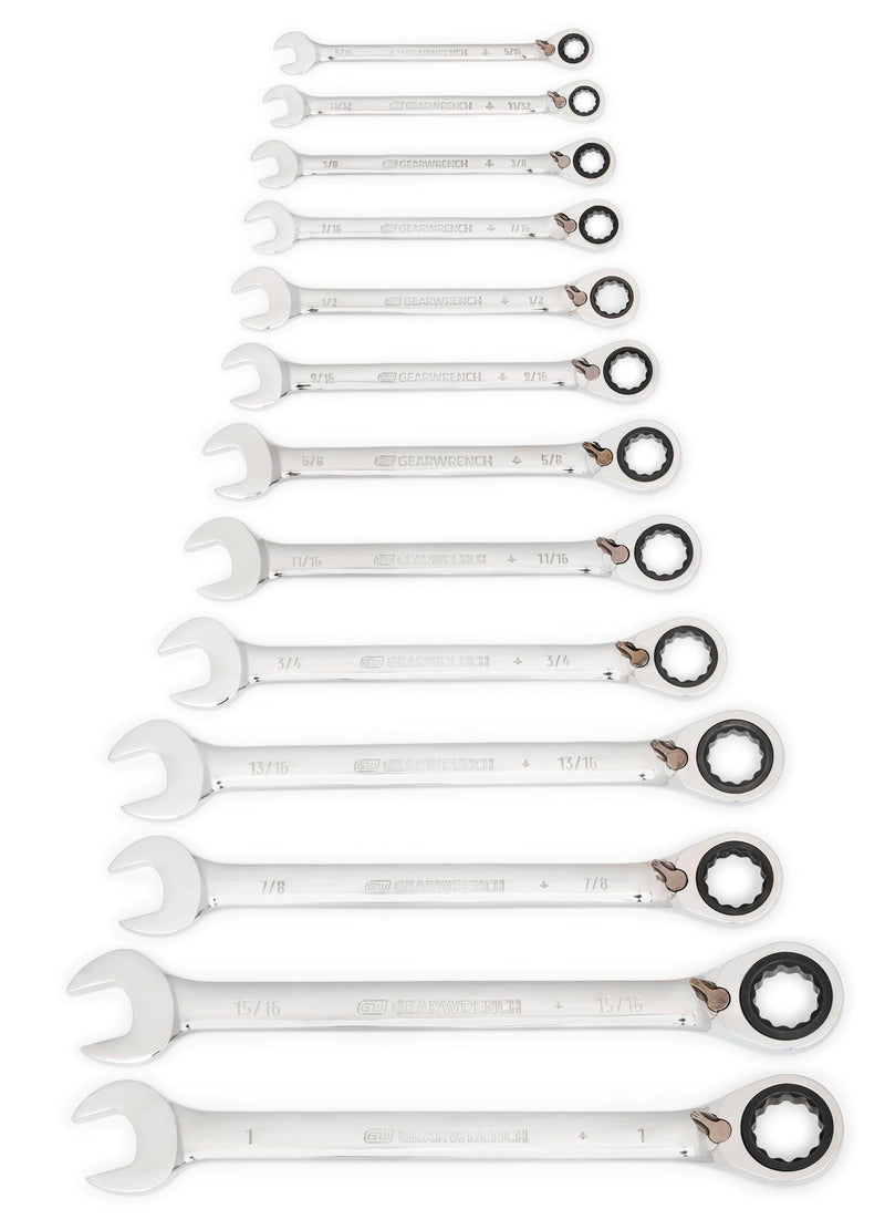 12 Pt. GEARWRENCH 13 Pc. Reversible Ratcheting Combination Wrench Set, SAE - 9509N