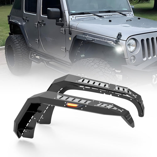 WOLFSTORM Fender Flares Front for 2007-2018 Jeep Wrangler JK/JK,Sequential Turn Signal Light and DRL Light Function Design,2007-2018 Jeep JK Front Fender Flares Replacement Accessories,Right+Left