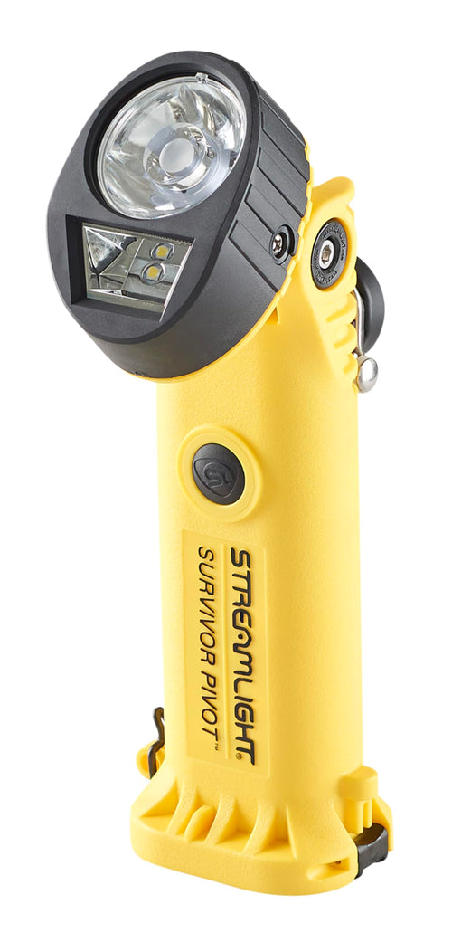 Streamlight Survivor 91826 Pivot 325-Lumen Right Angle Articulating Dual Beam Flashlight with Alkaline Batteries, Magnet and Clip, Yellow