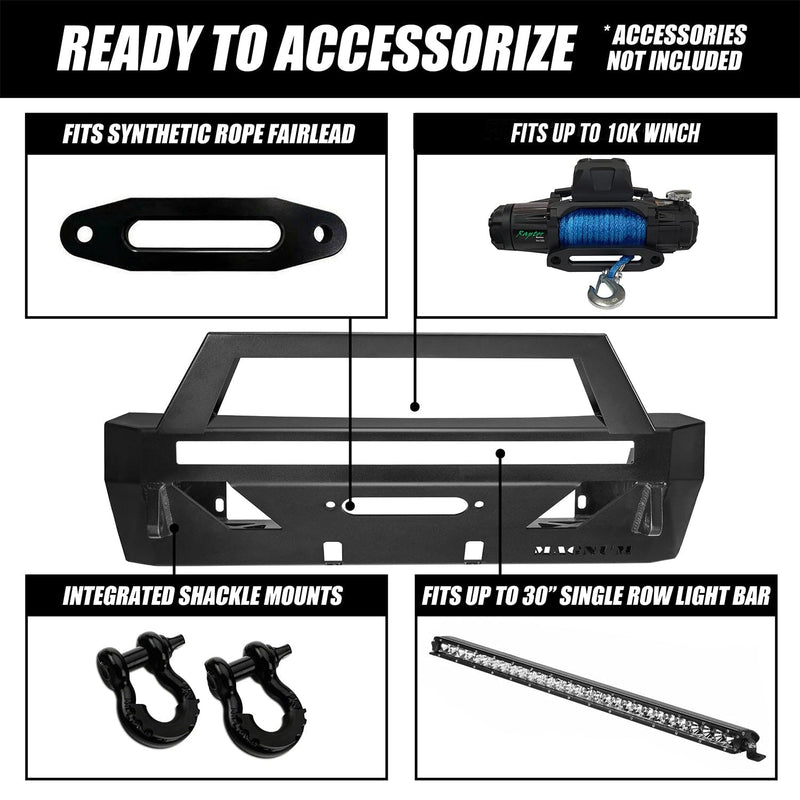Front Magnum Bumper Winch RT Style Guard Black Compatible with Select 2014-2024 4Runner