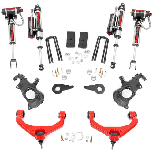 3.5" Lift Kit Rough Country w/Vertex Shocks for Chevy Silverado & GMC Sierra 2500HD/3500HD (2011-2019 w/Factory Rear Overload Springs) - Red Control Arms