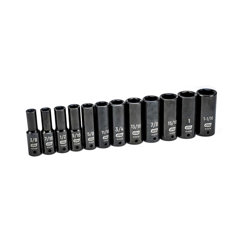 12 Pc. GEARWRENCH 1/2" Drive 6 Pt. Deep Impact Socket Set, SAE - 84942N