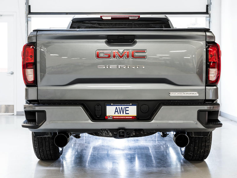 4th Gen GM 1500 AWE Tuning 5.3L 0FG Catback Split Rear Exit (Flat Bumper) - Quad Diamond Tips - 3015-33206