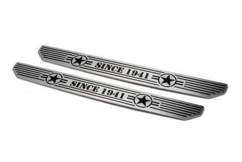 Door Sill Plates DV8 Offroad for 2018-2025 Wrangler JL and 2020-2025 Gladiator JT | Front Pair | Embossed with Since 1941 | Billet Aluminum Construction