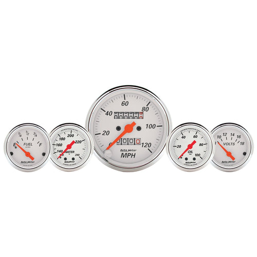 Auto Meter Arctic White 1311 Fuel/Oil/Speedo/Volt/Water 5 Gauge Set