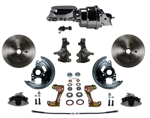 Power Brakes Leed Front Disc Brake Conversion Kit 2" Drop Spindle With 7" Dual Chrome Booster Flat Top Chrome M/C Adjustable Proportioning Valve