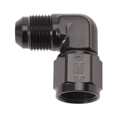 Black Edelbrock -6 AN 90 Degree Male AN to Female AN Fitting 614805