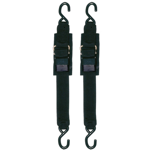 Transom Tie Down Straps STAR BRITE 2" x 2' – Heavy-Duty, Quick Release Buckle with Coated S Hooks, 1,200 LB Capacity, Black Nylon for Boat Trailer Security