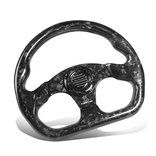 NRG Innovations Carbon Fiber Steering Wheel NRG-ST-009FC-BK Shinny Black Forged 320mm, 3 Spoke Flat Bottom Wheel