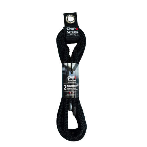 CMP Cordage Fender Line, CFL3806BK, 3/8" Diameter - 6' Length, Double Braid, Black, 2 Per Pack