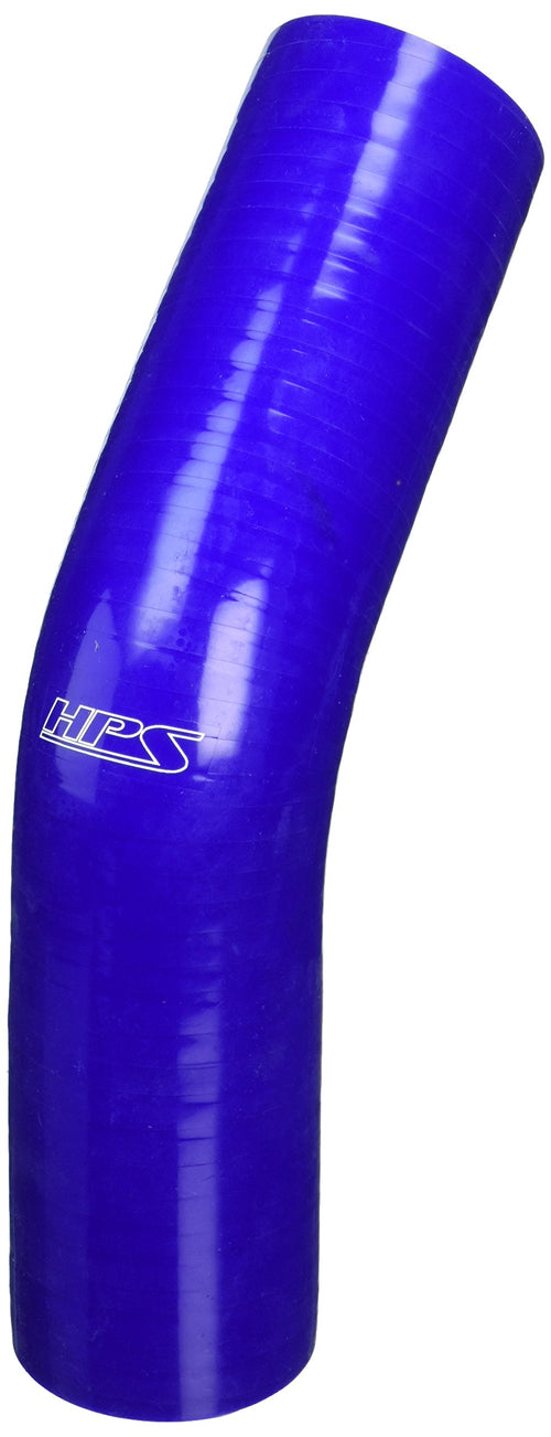 HPS Silicone High Temperature HTSEC45-238-BLUE 4-ply Reinforced 45 degree Elbow Coupler Hose, 55 PSI Maximum Pressure, 4" Leg Length on each side, 2-3/8" ID, Blue