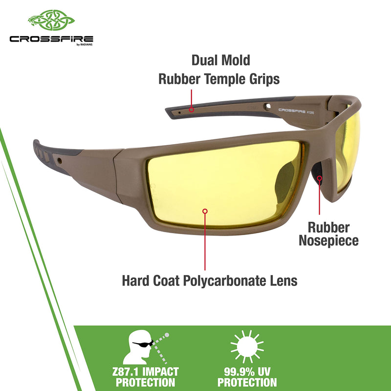 Safety Glasses Crossfire 41285, Yellow Lens, One Size