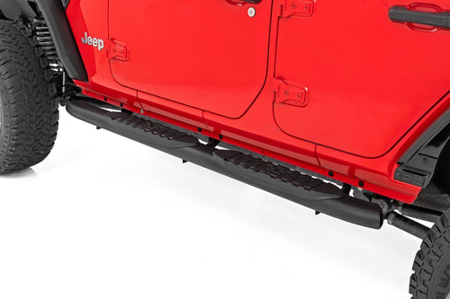 Rough Country Nerf Steps Oval for Jeep Wrangler Unlimited (2018-2025) 4-Door - OEM Style Rails with Built-in Side Steps