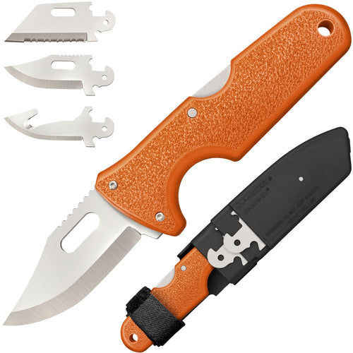 COLD STEEL Hunters Fixed Blade Knife - Click N Cut | Durable 420J2 Steel Compact Hunting & Hiking Multiple Replaceable Blades | Sheath & 3 Blades Included - Blister Package