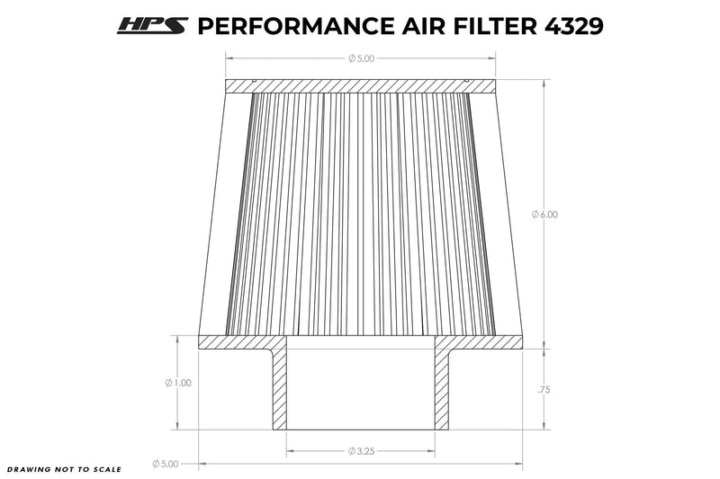 HPS 3.25" ID Performance Air Filter, 6" Element Length, 6.75" Overall Length, Gray, HPS-4329