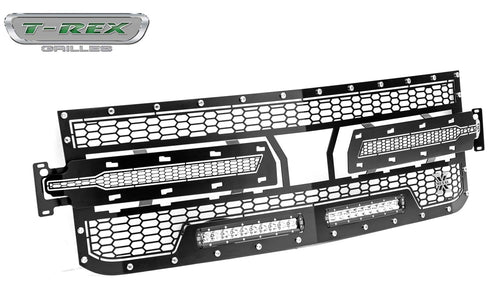 Torch Grille Compatible with Silverado (2019-2021) 1500, Black, 1 Pc, Replacement, Chrome Studs with (2) 10 Inch LEDs, Does Not Fit Vehicles with Camera - PN #7311261