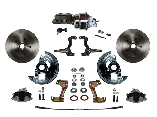 Power Front Disc Brake Conversion Kit LEED BRAKES With 7" Dual Chrome Booster Cast Iron Chrome Top M/C Adjustable Proportioning Valve