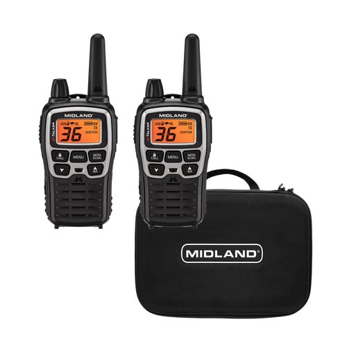 Midland T77VP5 X-TALKER Walkie-Talkie Long Range FRS Two-Way Radio for Camping Overlanding NOAA Weather Scan + Alert, 121 Privacy Codes - Includes Carrying Case & Headset Black/Silver, 2 Radio Bundle