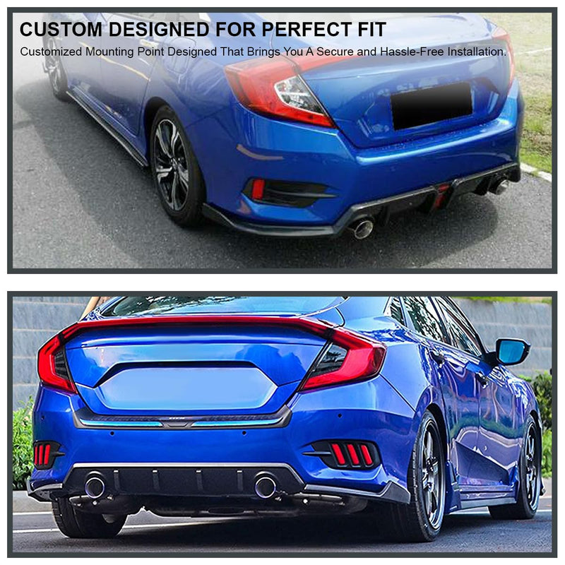 Matte Black Spec-D Tuning Rear Diffuser Bumper Lip Spoiler Compatible with 2016-2020 Honda Civic Sedan