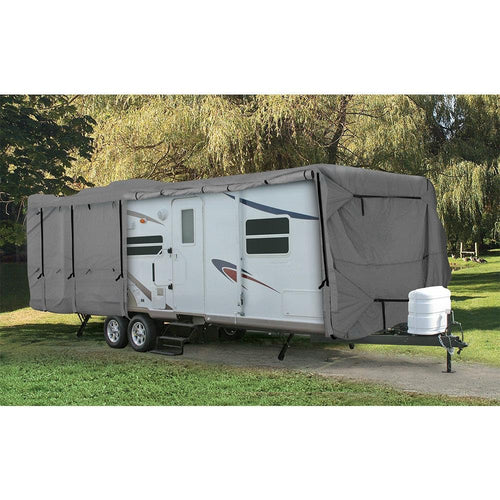 Camco 24-26-Ft ULTRAGuard Travel Trailer/Class C RV Cover - Features Zipper Entry Doors & Covered Air Vents - Crafted of Spunbond Polypropylene - Storage Bag for RV Storage and Organization (45742)