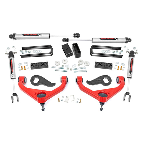 Rough Country 3" Lift Kit with V2 Shocks for Dually Chevy Silverado & GMC Sierra 3500HD (2020-2025) - Red Control Arms