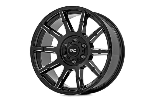 83 Series Rough Country One-Piece Aluminum Wheel - 20 x 9, 8x6.5" Bolt Pattern, 12mm Offset, Gloss Black for Jeeps, Truck, SUV