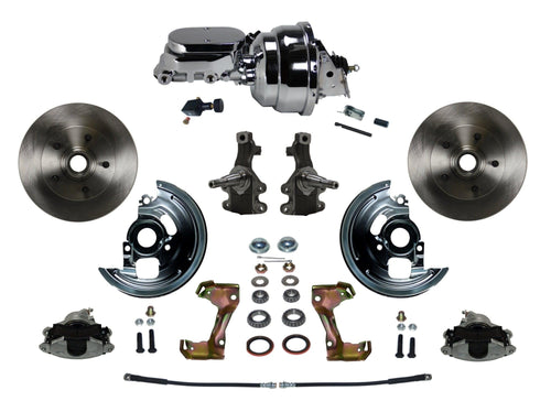 Power Brakes Leed Front Disc Brake Conversion Kit 2" Drop Spindle With 8" Dual Chrome Booster Flat Top Chrome M/C Adjustable Proportioning Valve