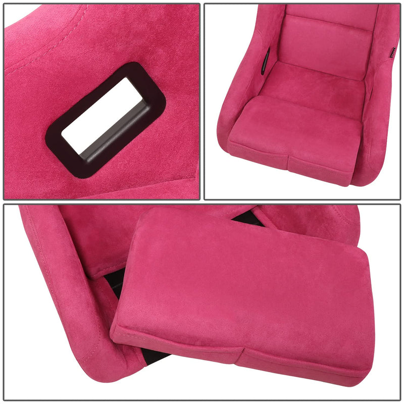 NRG Innovations Universal Fixed Back NRG-FRP-302FH-PRISMA Bucket Racing Seat for 5-Point Harnesses, Size L, Fushia Alcantara Material, 24" W X 35" H X 18" D