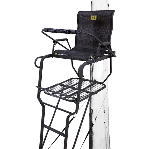 Sasquatch 21' Hawk 1.5-Man Ladder Stand | Durable Hunting Archery Steel 1 Person Tree Stand with Flip Up Chair, Hercules Cross Grip Safety System