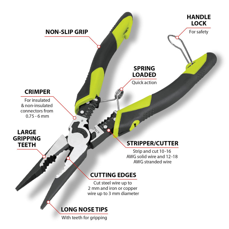 8-1/2" Performance Tool Multifunction Long Nose Pliers - W86507