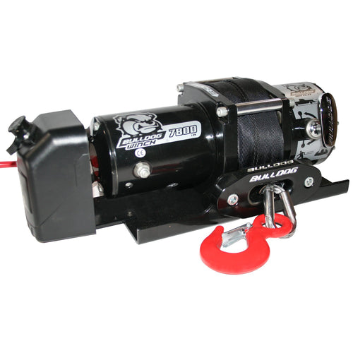 Trailer Winch BULLDOG Winch 10032 (7800lb with 50 Ft. Synthetic Rope, CNC Billet Aluminum Hawse Fairlead, Mounting Plate, Low Profile), 1 Pack