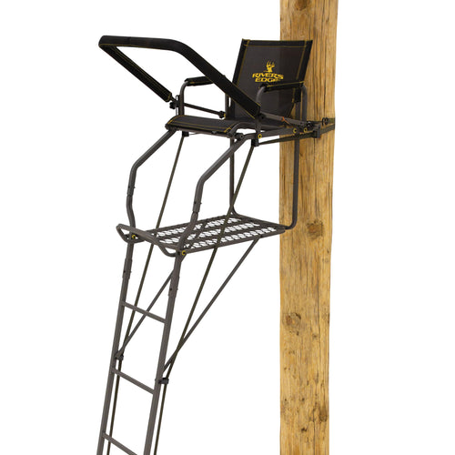 Retreat™ LS 1-Man Ladder Stand, Rivers Edge® 17’11” Height, Lockdown™ Strapping System, Flip-Up TearTuff™ Mesh Seat, 27” Deep Platform, 2-Way Adjustable Shooting Rail, RE670