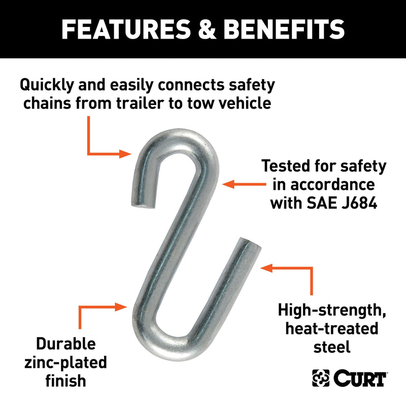 CURT 7/16-Inch Certified Trailer Safety Chain S-Hook, 5,000 lbs