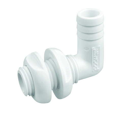 90-Degree Attwood Polypropylene Thru-Hull Connector, White Finish 3877-3