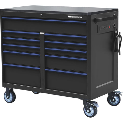 Montezuma Tool Box - 11 Drawer 46" x24" Rolling Tool Cabinet with Multiple Power Outlets & Black Powder Coat Finish - M462411TC