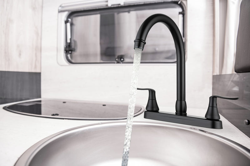 Dura Faucet RV DF-PK330HLH-MB Elegant J-Spout Swivel Kitchen Sink Faucet - Two Handle (Matte Black)