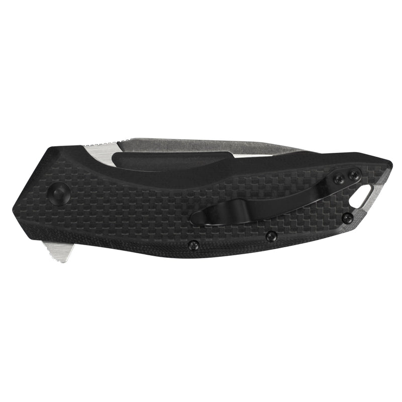 Kershaw Pocket Knife Flourish (3935); 3.5-Inch Blackwash Clip Point Blade with Black Carbon Fiber Handle; Features SpeedSafe Assisted Opening, Flipper, Lanyard Hole and Reversible Pocket Clip; 5.3 OZ.