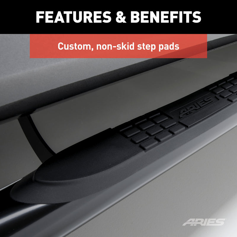 3-Inch Round Black Steel ARIES Nerf Bars, No-Drill, Fits Select Jeep Wrangler TJ