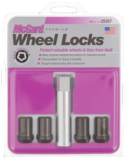 Tuner Style McGard Cone Seat Wheel Locks Black (M12 x 1.5 Thread Size) - Set of 4, 4 Locks / 1 Key