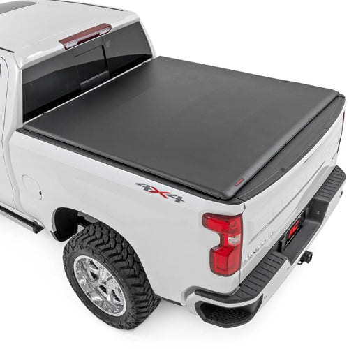 Rough Country Soft Roll-Up Truck Bed Cover for GMC Sierra 1500 & Chevy Silverado 1500 (2019–2026) – 5'10" Short Bed Tonneau Cover
