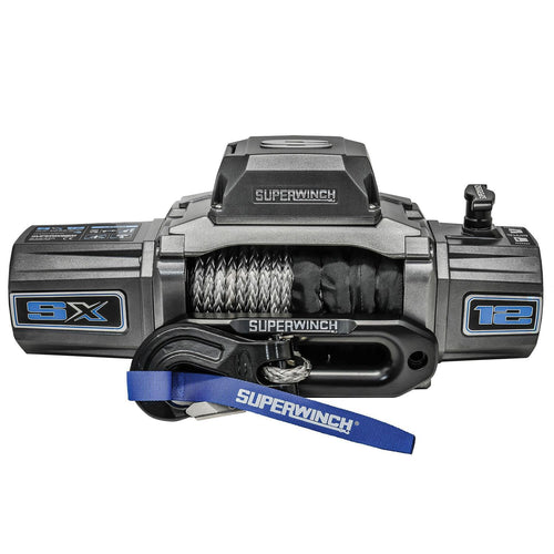 SX12SR Superwinch 1712201 12V DC Electric Waterproof Recovery Winch 12,000lb/5,443kg Single Line Pull with Hawse Fairlead 3/8in x 85ft Synthetic Rope Corded Handheld and Wireless Remote No-Bind Clutch