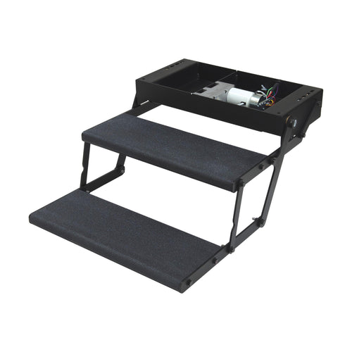 Tread Lite Lippert Components RV Power Steps - 24" Double Electric Foldout Step Configuration with LED Lighting, 8.5" Rise and Depth, Anti-Slip Coated Stepping Surface, Automatically Retracts - 353543