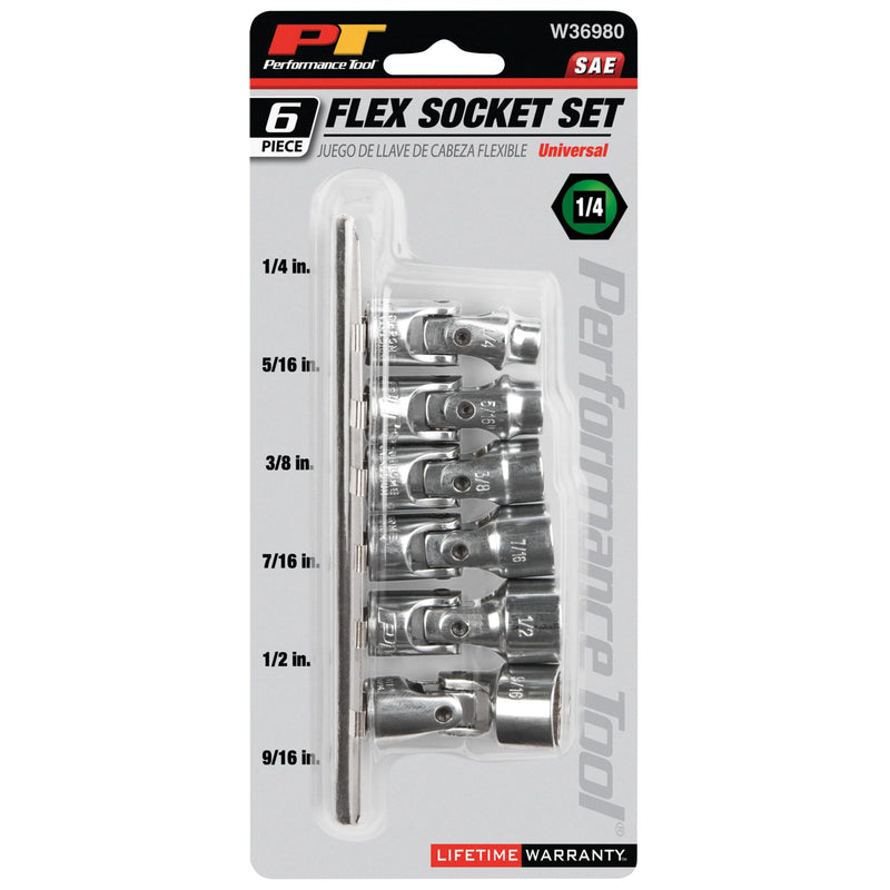 W36980 Performance Tool 1/4-Inch Drive SAE 6 Piece Flex Socket Set