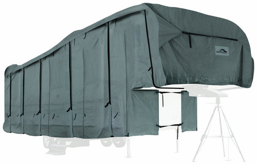 Camco 22-24-Ft ULTRAGuard 5th Wheel Trailer RV Cover - Features Zipper Entry Doors & Covered Air Vents - Crafted of Spunbond Polypropylene - Storage Bag for RV Storage and Organization (45750)