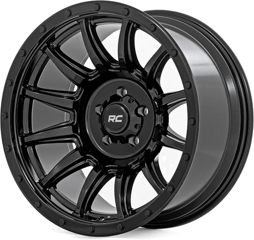 90 Series Rough Country 18x9 Wheel - 6x5.5" Bolt Pattern, +0mm Offset, One Piece Aluminum Rim, Gloss Black Finish with 12-Spoke Design for Trucks, Jeeps, Off-Road