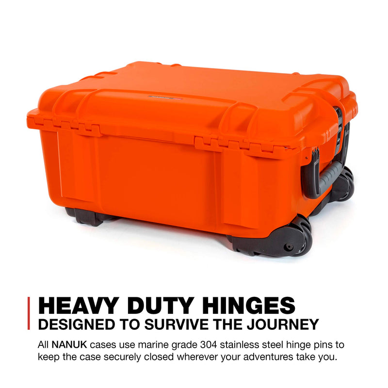 Waterproof Nanuk 955 Hard Case with Wheels and Padded Divider - Orange